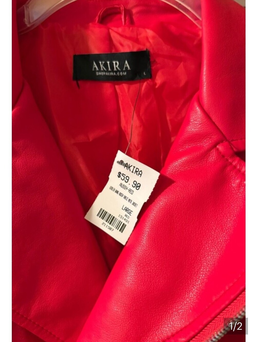 AKIRA Bold Red Faux Leather Jacket - Picture 3 of 3